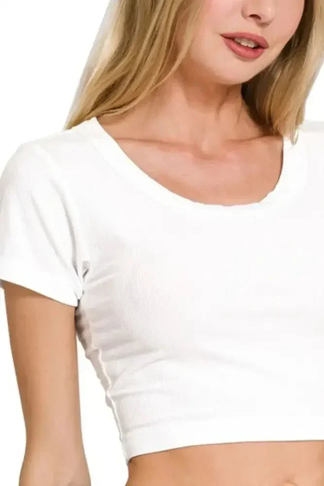 Zenana Ribbed Scoop Neck Crop Short Sleeve Top - Update AvenueT-ShirtsTrendsi100100367751778100100367751778240a9023 - f7d9 - 4120 - 8c23 - 885ef40721e9 - Max - OriginWHITE