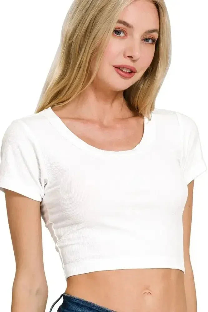 Zenana Ribbed Scoop Neck Crop Short Sleeve Top - Update AvenueT-ShirtsTrendsi10010036775177810010036775177810e53954 - ca2f - 4b40 - 9419 - efd4cf43be6b - Max - OriginWHITE