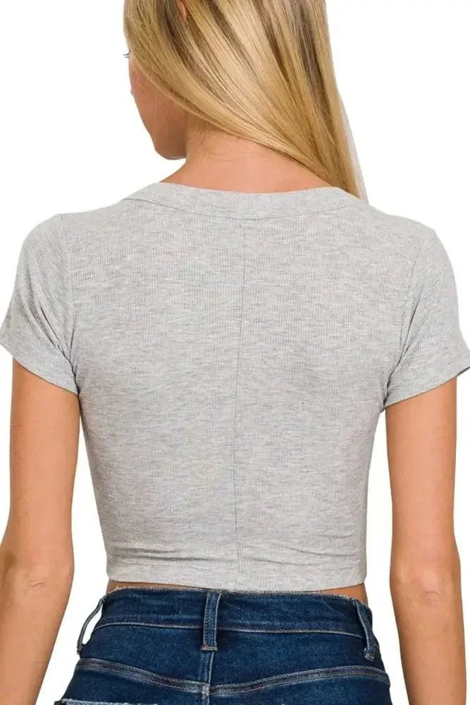 Zenana Ribbed Scoop Neck Crop Short Sleeve Top - Update AvenueT-ShirtsTrendsi10010053435185810010053435185892b63bbe - db99 - 45c8 - 9742 - 334903ebc083 - Max - OriginH GREY