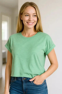 Zenana Rolled Sleeve Crop T-Shirt - Update AvenueT-ShirtsTrendsi1001000855613041001000855613046d256288 - 72a0 - 4844 - 8581 - 8b5841e40132 - Max - OriginH K GREEN