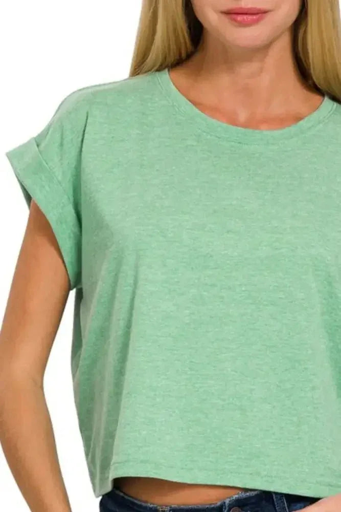Zenana Rolled Sleeve Crop T-Shirt - Update AvenueT-ShirtsTrendsi100100085561304100100085561304882c8a39 - 385a - 4622 - 88c1 - 10ac71d19c9c - Max - OriginH K GREEN
