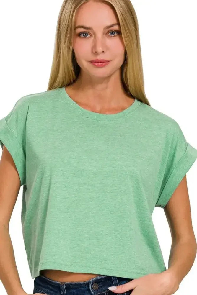Zenana Rolled Sleeve Crop T-Shirt - Update AvenueT-ShirtsTrendsi100100085561304100100085561304feda18e6 - 724d - 4434 - a976 - 408e74b2c57c - Max - OriginH K GREEN