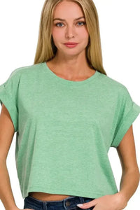Zenana Rolled Sleeve Crop T-Shirt - Update AvenueT-ShirtsTrendsi100100085561304100100085561304feda18e6 - 724d - 4434 - a976 - 408e74b2c57c - Max - OriginH K GREEN