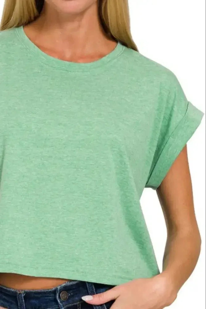 Zenana Rolled Sleeve Crop T-Shirt - Update AvenueT-ShirtsTrendsi10010008556130410010008556130454590b0f - e3d0 - 4ad8 - b53a - 6ab778c245cf - Max - OriginH K GREEN