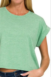 Zenana Rolled Sleeve Crop T-Shirt - Update AvenueT-ShirtsTrendsi10010008556130410010008556130454590b0f - e3d0 - 4ad8 - b53a - 6ab778c245cf - Max - OriginH K GREEN