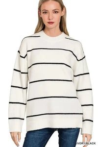 Zenana Round Neck Stripe Sweater - Update AvenueDaily EssentialsTrendsi100100801851958100100801851958af595c6307934656b8136ae3a8d65d38 - Max - OriginIVORY/BLACK