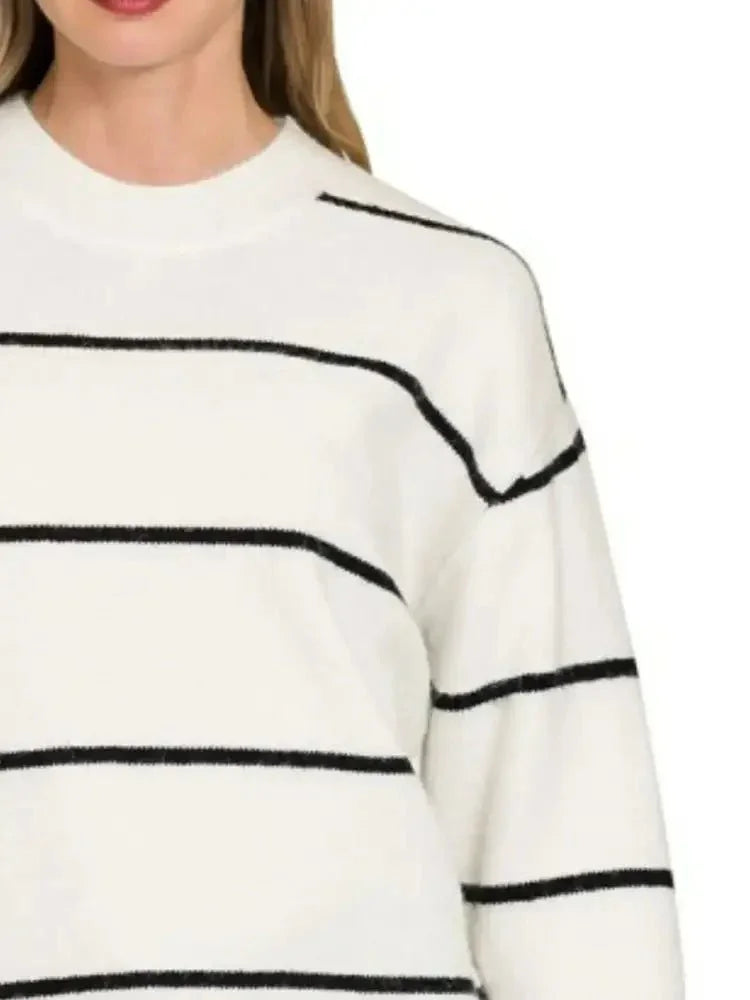 Zenana Round Neck Stripe Sweater - Update AvenueDaily EssentialsTrendsi1001008018519581001008018519589a44c258 - d1c1 - 4f2f - 814b - f8e168419150 - Max - OriginIVORY/BLACK