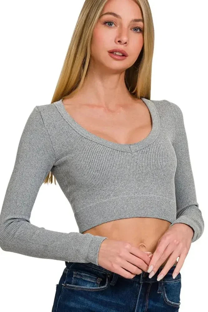 Zenana Seamless Fitted Rib V - neck Long Sleeve Crop Top - Update AvenueT-ShirtsTrendsi1001007621613951001007621613953cf269b6 - b09a - 4607 - ae8c - eea4983c2317 - Max - OriginH GREY