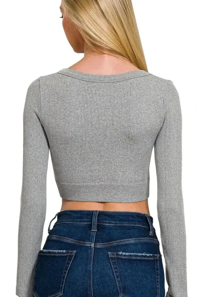 Zenana Seamless Fitted Rib V - neck Long Sleeve Crop Top - Update AvenueT-ShirtsTrendsi100100762161395100100762161395067a8fd7 - 9bcb - 4fc2 - 8059 - 61591b0f770b - Max - OriginH GREY