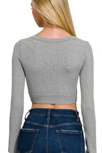 Zenana Seamless Fitted Rib V - neck Long Sleeve Crop Top - Update AvenueT-ShirtsTrendsi100100762161395100100762161395067a8fd7 - 9bcb - 4fc2 - 8059 - 61591b0f770b - Max - OriginH GREY