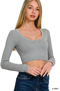 Zenana Seamless Fitted Rib V - neck Long Sleeve Crop Top - Update AvenueT-ShirtsTrendsi100100762161395100100762161395b37c9f642995481d925c0f79b6da40ea - Max - OriginH GREY