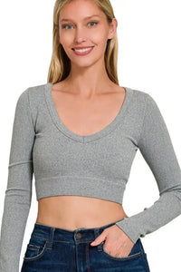 Zenana Seamless Fitted Rib V - neck Long Sleeve Crop Top - Update AvenueT-ShirtsTrendsi10010076216139510010076216139555d1fde3 - a9b9 - 49bb - b582 - 8ec39439fe3b - Max - OriginH GREY