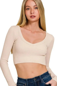 Zenana Seamless Fitted Rib V - neck Long Sleeve Crop Top - Update AvenueT-ShirtsTrendsi100100884181629100100884181629f65f8e9d - c5ed - 4386 - b9a9 - a463ae574954 - Max - OriginSAND BEIGE