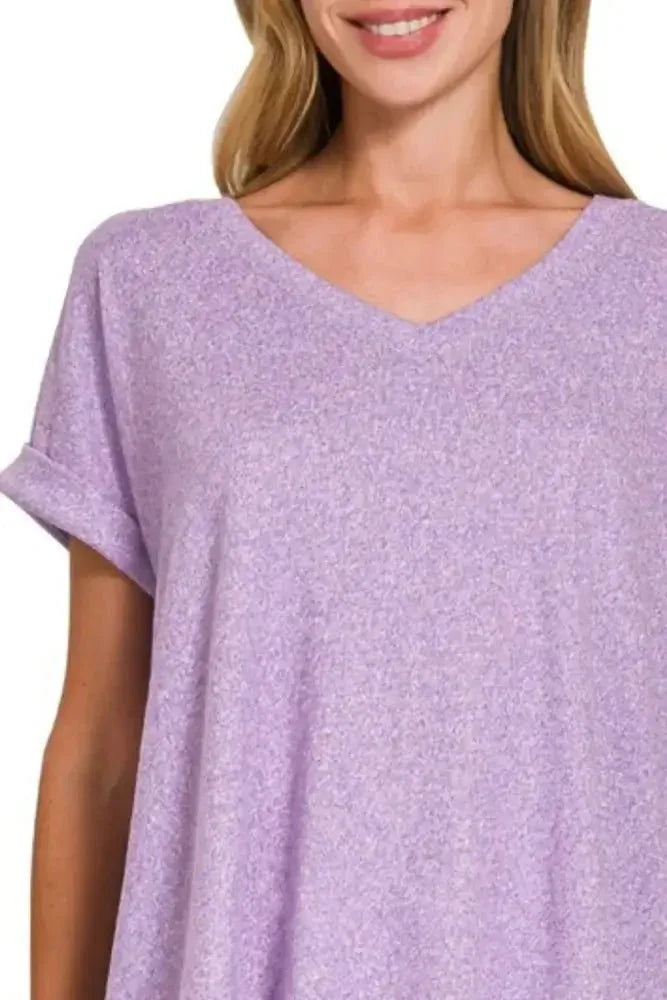 Zenana Soft Melange Hacci V - neck Tee - Update AvenueT-ShirtsTrendsi100100074751320100100074751320a87f38ae - e149 - 4463 - 87d5 - 3a9cef971191 - Max - OriginLAVENDER