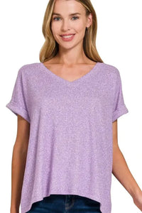Zenana Soft Melange Hacci V - neck Tee - Update AvenueT-ShirtsTrendsi1001000747513201001000747513203b959695 - 0d5e - 4101 - b2e2 - 4c7626e6cea6 - Max - OriginLAVENDER