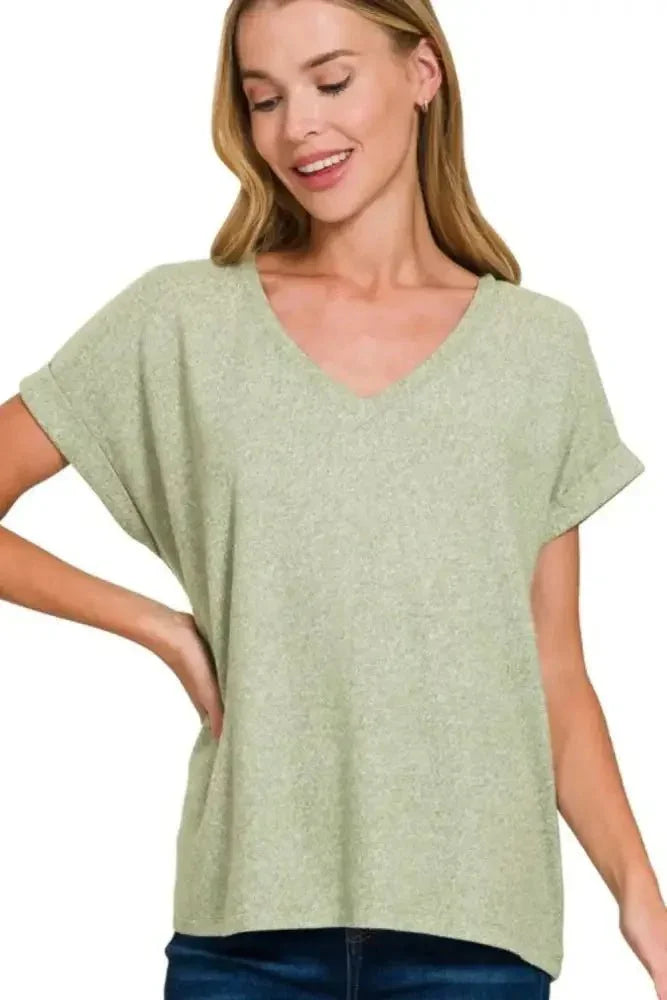 Zenana Soft Melange Hacci V - neck Tee - Update AvenueT-ShirtsTrendsi10010015826178810010015826178846769685 - 84b4 - 4ceb - b9d4 - a764ad2380a5 - Max - OriginLT OLIVE