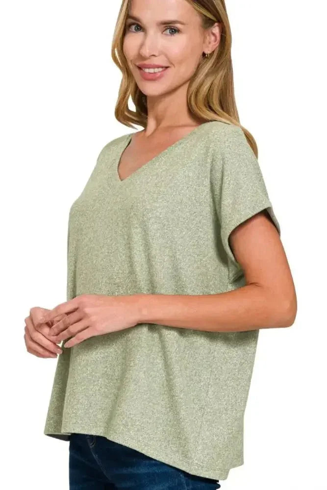 Zenana Soft Melange Hacci V - neck Tee - Update AvenueT-ShirtsTrendsi1001001582617881001001582617882277b0ff - 3ec9 - 4da0 - a48d - e30fef53f84c - Max - OriginLT OLIVE