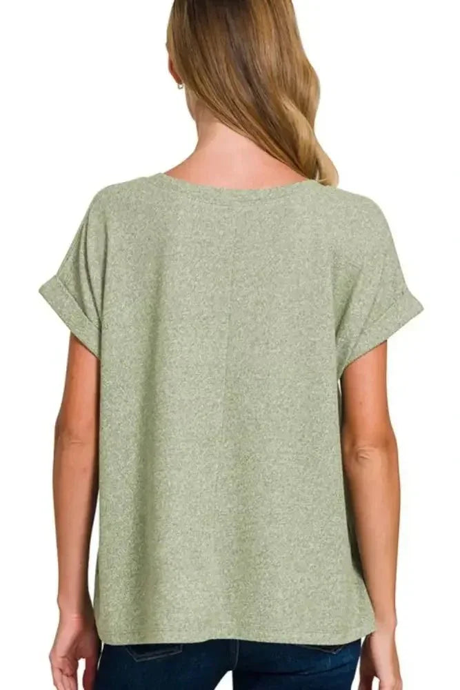 Zenana Soft Melange Hacci V - neck Tee - Update AvenueT-ShirtsTrendsi1001001582617881001001582617882a7d3dec - 8cc0 - 4db9 - 891f - f5f4b46c1ef9 - Max - OriginLT OLIVE