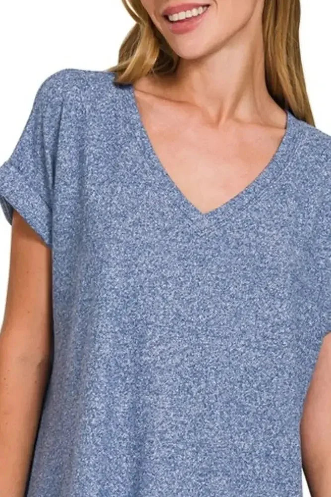 Zenana Soft Melange Hacci V - neck Tee - Update AvenueT-ShirtsTrendsi100100488171801100100488171801375515e5 - 107b - 4b30 - a829 - b6284530cd23 - Max - OriginLT NAVY
