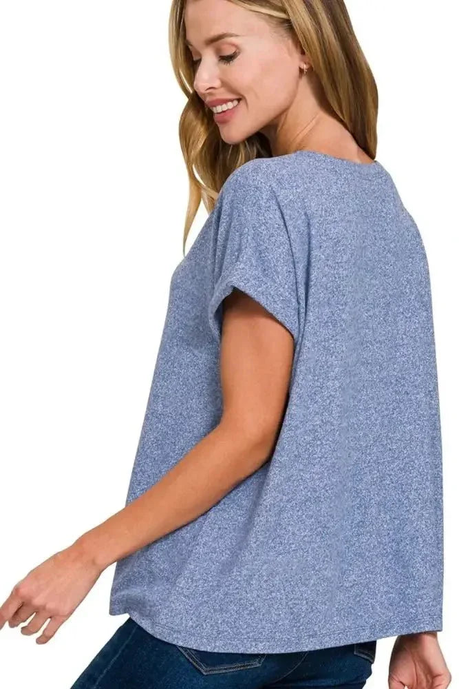 Zenana Soft Melange Hacci V - neck Tee - Update AvenueT-ShirtsTrendsi10010048817180110010048817180118455da8 - 9bc4 - 4e91 - bd87 - 33eb7bf80f5e - Max - OriginLT NAVY