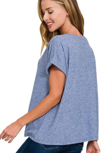Zenana Soft Melange Hacci V - neck Tee - Update AvenueT-ShirtsTrendsi10010048817180110010048817180118455da8 - 9bc4 - 4e91 - bd87 - 33eb7bf80f5e - Max - OriginLT NAVY