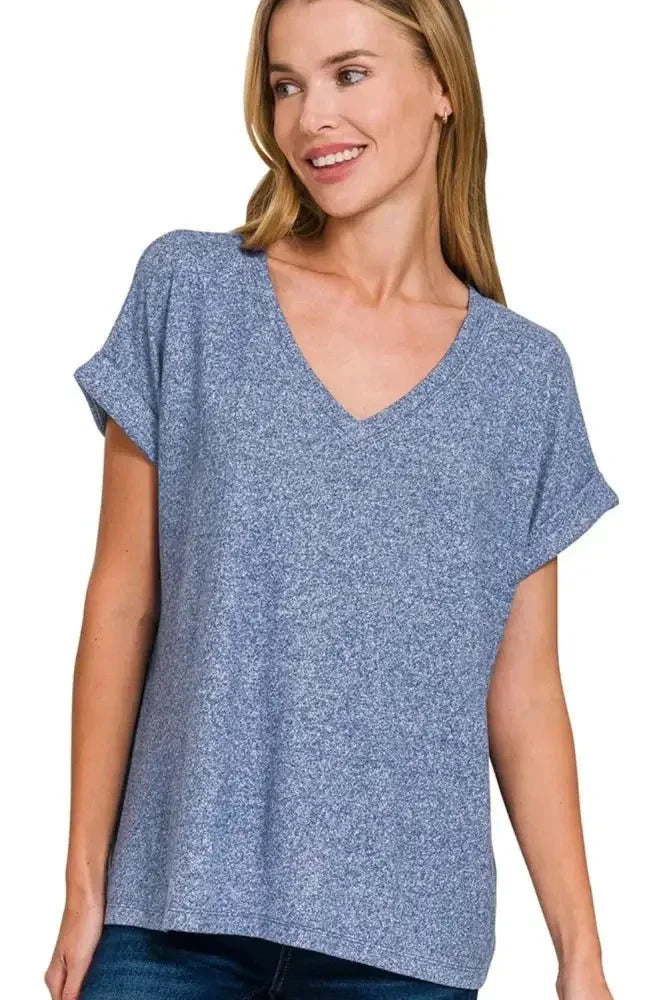 Zenana Soft Melange Hacci V - neck Tee - Update AvenueT-ShirtsTrendsi10010048817180110010048817180192398c42 - 280b - 4072 - 87d0 - 192b047120ad - Max - OriginLT NAVY