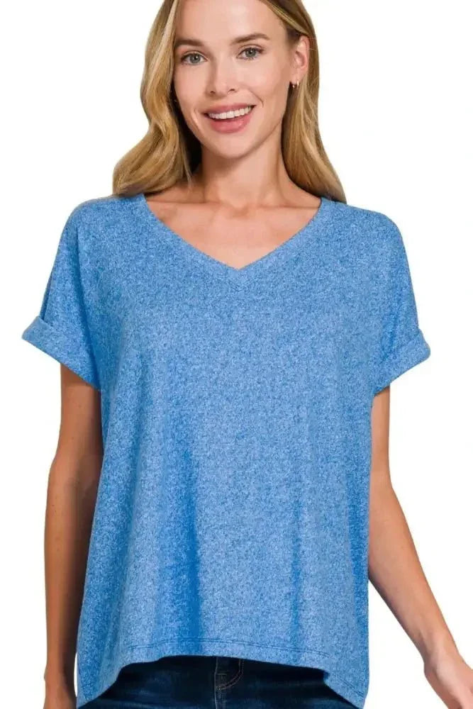 Zenana Soft Melange Hacci V - neck Tee - Update AvenueT-ShirtsTrendsi1001006381017111001006381017119e02f128 - 04bd - 4f32 - a62d - a01f50344077 - Max - OriginOCEAN BLUE