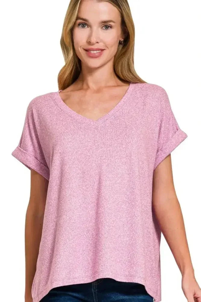 Zenana Soft Melange Hacci V - neck Tee - Update AvenueT-ShirtsTrendsi100100934661799100100934661799306ac0ae - 19f2 - 494c - 80c1 - 1f99637112fe - Max - OriginBRIGHT MAUVE