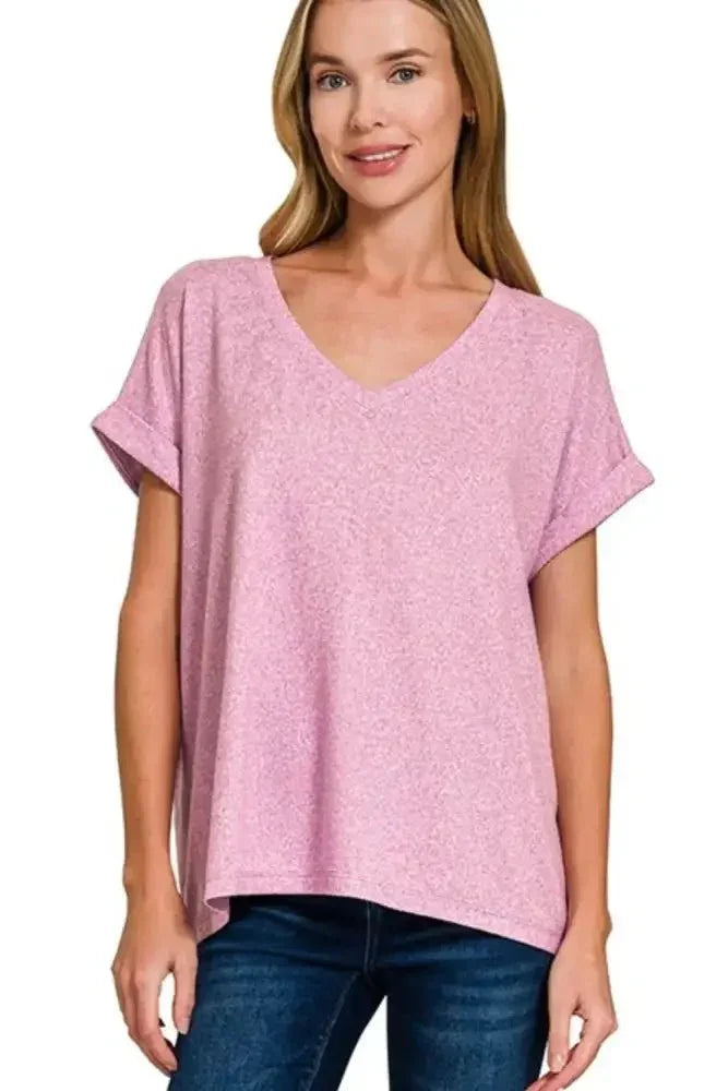 Zenana Soft Melange Hacci V - neck Tee - Update AvenueT-ShirtsTrendsi100100934661799100100934661799d4b6bf80 - 915c - 466f - af13 - 0ea5f09f750c - Max - OriginBRIGHT MAUVE