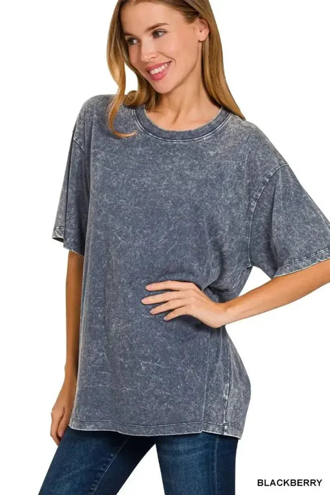 Zenana Washed Short Sleeve Top - Update AvenueT-ShirtsTrendsi100100576471578100100576471578915c069460ef44d48ae81815c28d5d42 - Max - OriginBLACKBERRY