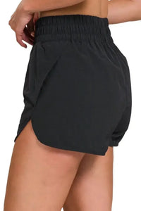 Zenana Windbreaker Smocked Waistband Running Shorts