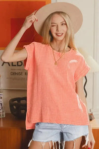 Zenana Woven Double Gauze Acid Washed Short Sleeve Top - Update AvenueT-ShirtsTrendsi100100724371151100100724371151a6c40572 - 15bd - 4f73 - 8c5c - 6ce6b5fca8ac - Max - OriginCORAL