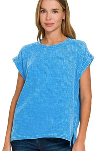 Zenana Woven Double Gauze Acid Washed Short Sleeve Top - Update AvenueT-ShirtsTrendsi100100746991978100100746991978327d0d50 - 2173 - 4abc - 8c2b - 6bc4be83c42f - Max - OriginDEEP SKY