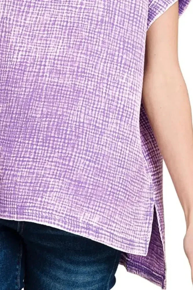 Zenana Woven Double Gauze Acid Washed Short Sleeve Top - Update AvenueT-ShirtsTrendsi100100947651780100100947651780405448c6 - 2e4e - 4fbb - 9bbd - 894a350c49a9 - Max - OriginLAVENDER