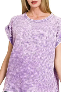 Zenana Woven Double Gauze Acid Washed Short Sleeve Top - Update AvenueT-ShirtsTrendsi100100947651780100100947651780871b78ab - 475c - 4ce9 - 9b75 - 00779c2f31de - Max - OriginLAVENDER