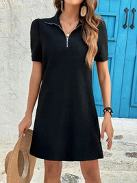 Zip Collar Short Sleeve Casual Mini Dress - Update AvenueDaily EssentialsTrendsi1001001654278671001001654278679e2999bbdb674de89be41ef0f5c55593 - Max - OriginBlack