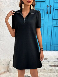 Zip Collar Short Sleeve Casual Mini Dress - Update AvenueDaily EssentialsTrendsi1001001654278671001001654278677e6d89810aa34f8ebb20d7d584384a36 - Max - OriginBlack