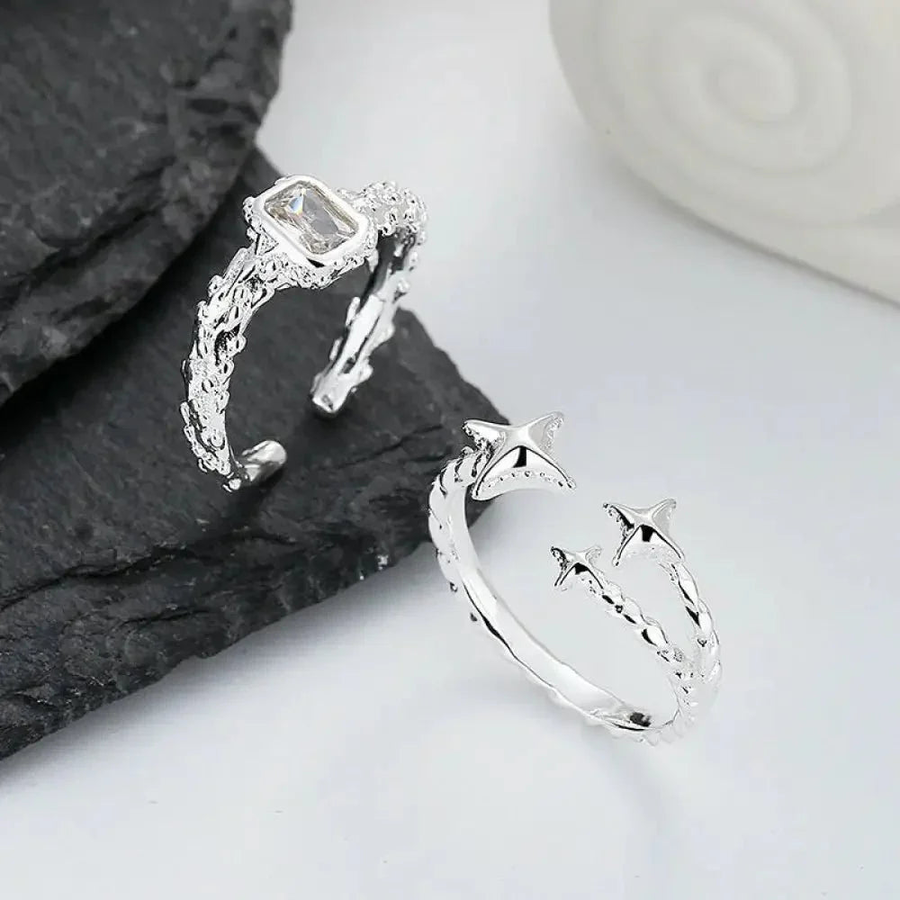 Zircon opening niche design feeling ins cold wind light luxury irregular French personality texture trendy cool female ring - Update AvenueUpdate Avenues131382240404001Zircon opening niche design feeling ins cold wind light luxury irregular French personality texture trendy cool female ringWhite gold