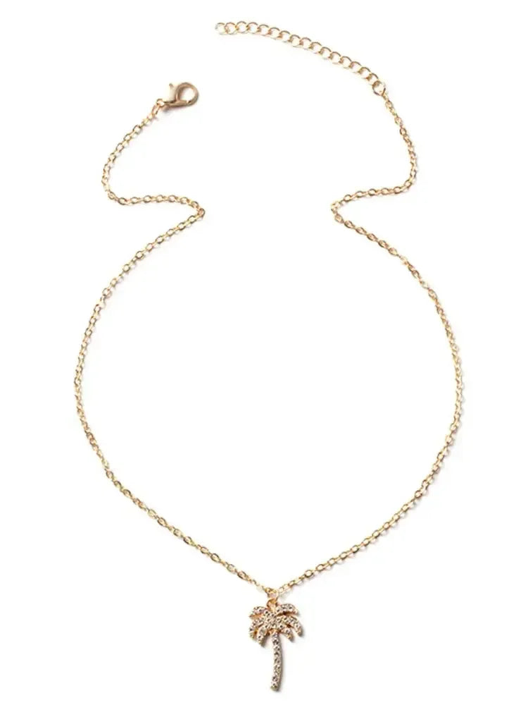 Zircon Palm Tree Pendant Necklace