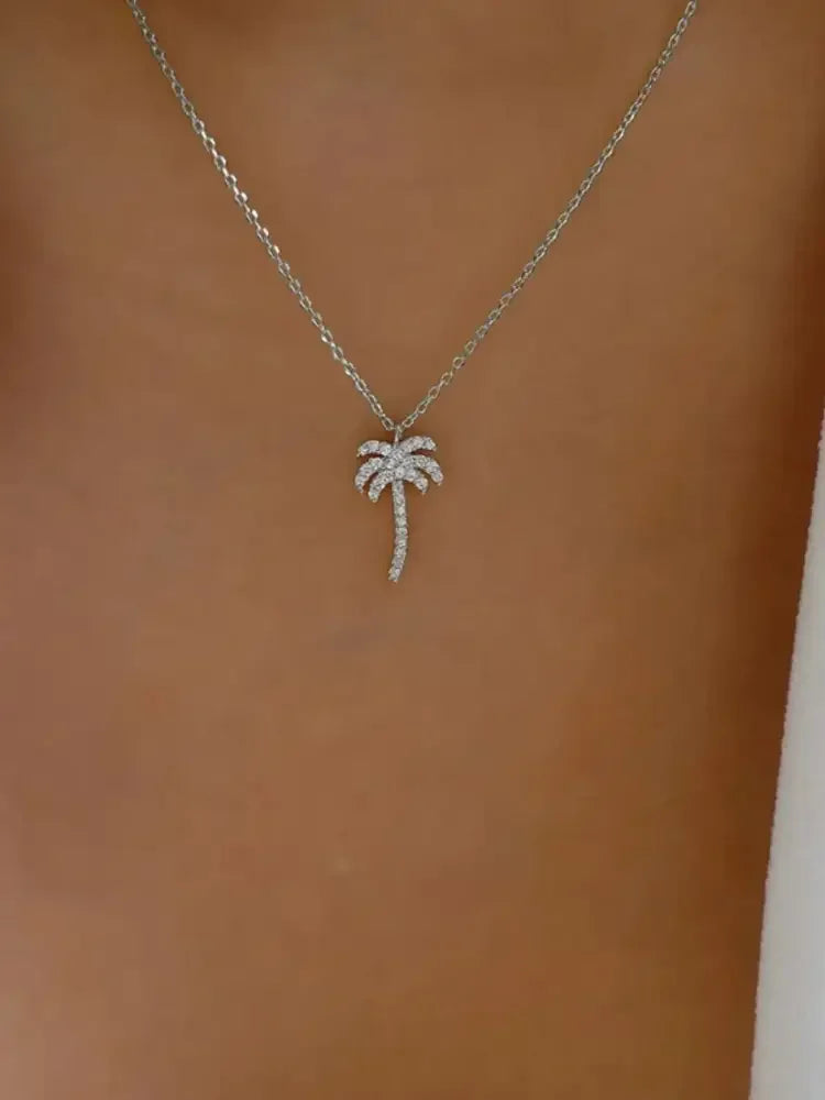 Zircon Palm Tree Pendant Necklace